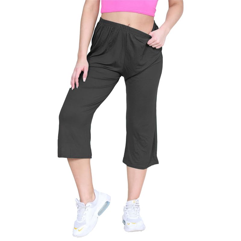 Ravi 1999 Fashion Ltd Pantalones cortos culottes cortos para mujer, talla grande, cintura elástica, tela elástica ligera, ropa de viaje, comodidad casual diaria, Negro, 44