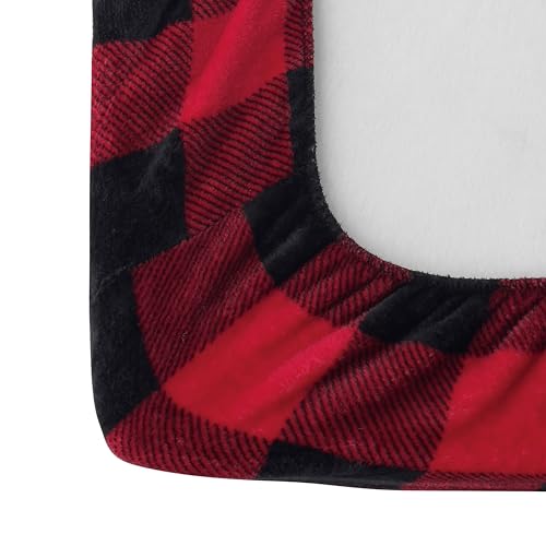Elegant Comfort Luxuriously Soft 4-Piece Velvet Plush Flannel Sheet Set - Premium Quality - Cozy Warm, Anti-Static, Non Pilling Fuzzy Velvet Flannel Fleece Deep Pocket Sheet Set - Queen, Buffalo Red