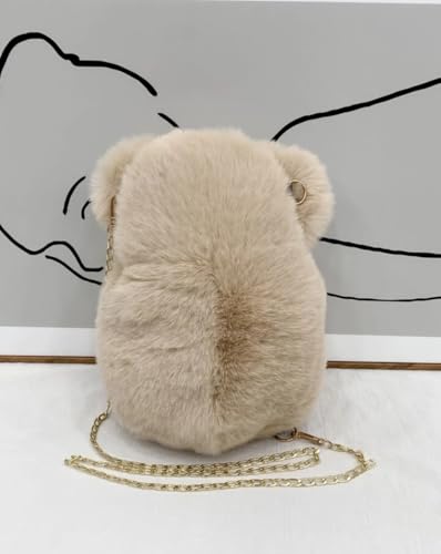 Image of Cute Teddy Bear Plush Sling Bag For Kids And Girls with Chain Strap, Soft Faux Fur, Zipper Closure, Compact Storage for Phone Wallet Essentials (Wine)