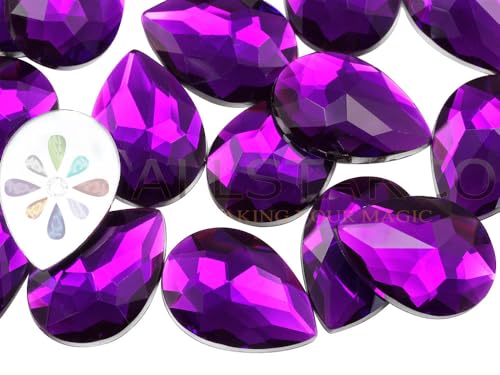 Allstarco 25x18mm (1x23/32) Purple Amethyst Teardrop Acrylic Gems, 20 PCS