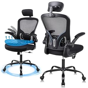 Flysky Ergonomic Office Chair- Mesh Home Office Chair with Lumbar Support & 3D Adjustable Headrests, Adjustable Height Executive Rolling Office Desk Chair with flip up arms