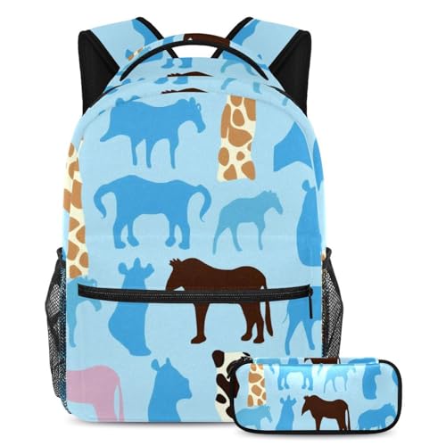 Cartable bleu silhouette animal lot de 2 sacs scolaires pour ados et enfants