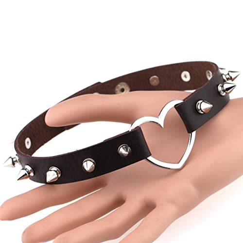 Clyhon Leder Choker Punk Goth Rock Spike Niet Studded Choker Kragen Halskette Frauen Männer Schwarz, Punk Style Love Heart PU Leder Kragenchoker Halskette mit Nieten Akzent versetzt