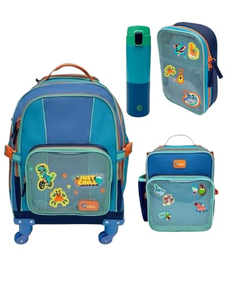 Puket - Kit Color Block Menino: Mochila com rodinha 360 + Lancheira Térmica + Estojo Box + Garrafa Térmica Color Block Puket