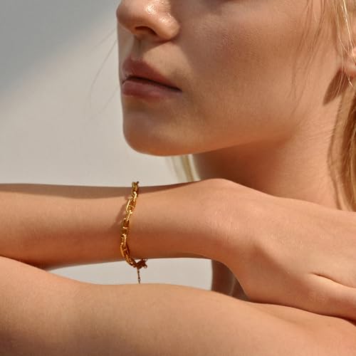 Gold Cuban Link Chain Bracelets for Women, 18K Gold Plated Marina Link Bracelet Stackable Minimalist Cute Trendy Gold Bracelets for Women Jewelry Gifts4