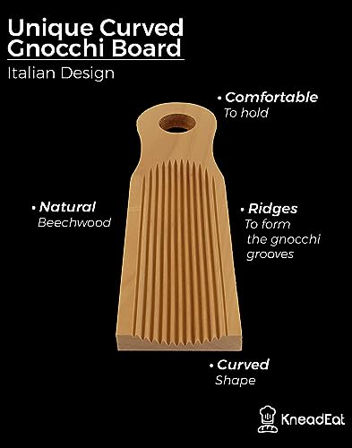 Kneadeat Rounded Gnocchi Maker Board Paddle, Unique Curved Design For Handmaking Italian Gnocchi Pasta. Perfect Ridges That Form The Grooves On The Gnocchi. Easy To Use And Clean. Italian Taste Party. #TOP2