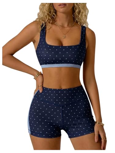 Milumia Women's Padded Polka Dots Workout Set 2 Piece Color