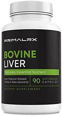 PRIMALRX Bovine Liver: Grass Fed Beef Liver Capsules – Beef Organ Supplement (Vitamin A, B12, Choline, Heme Iron Supplements) – 90 Dessicated Beef Liver Capsules