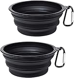PetBonus Hundenäpfe Faltbar Hundenapf, 2 Stück Silikon Wassernapf für Hunde Unterwegs, Tragbar Auslaufsichere Reisenäpfe mit Karabiner für Hunde Katzen für Wasser und Futter (Schwarz, Schwarz)