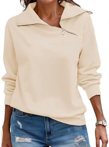 Cuptacc Pullover Damen Sweatshirt Herbst Quarter Zip Langarm Oberteile | Herbst,Winter,Quarter Zip,Stehkragen,Rollkragen,Casual,Elegant,Lässig,Schicke,Loose,Einfarbig,Baisc,Modisch