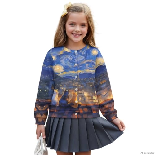 Image of Girls Cardigans Sweater Long Sleeve Crew Neck Button Down Sweaters School Outerwear for Kids Fall Winter Tops
