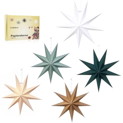 Linkbro 5 Stück Papiersterne zum Aufhängen, 30cm Faltsterne,...