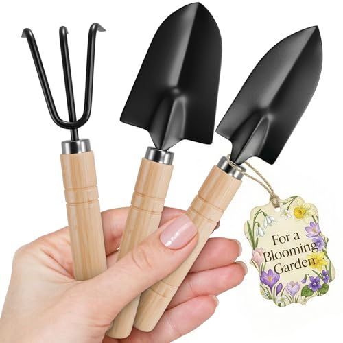 3 Pcs Mini Gardening Tools &ndash; Mini Garden Tools Set with 2 Small Shovels (Narrow and Wide) & Hand...