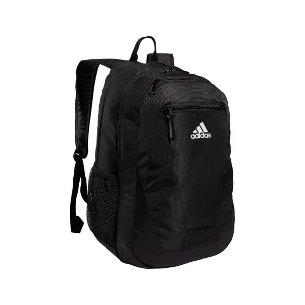 adidas Foundation Backpack (38L) Durable Large Athletic Student Laptop Book Bag for Boys/Girls, Black/White, One Size