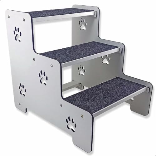Escada para pet Cães com Três Degraus, Branca detalhes com Pegadas