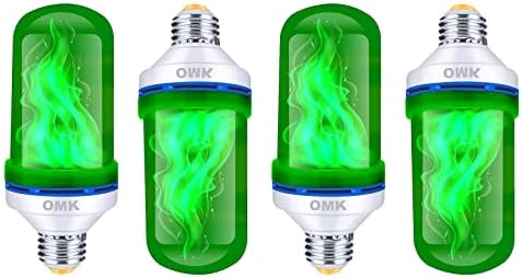 OMK 4 Pack Green Light Bulbs, Christmas Flame LED Light Bulbs Decorations Flickering/Breathing/Ligting/Gravity 4 Modes Flame Bulb for Bars Hotel Yard Porch Party Outdoor Decorative Holiday Gifts