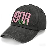 MMAOLP 1908 Aka Embroidery Baseball Cap Adjustable Aka Sorority Gifts for Women Black Washed Hat