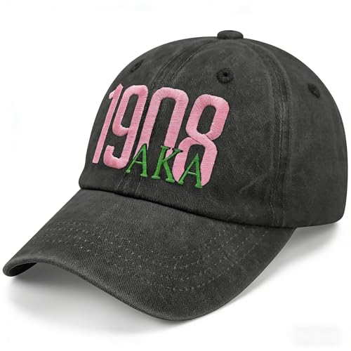 MMAOLP 1908 Aka Embroidery Baseball Cap Adjustable Aka Sorority Gifts for Women Black Washed Hat