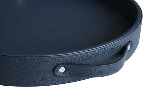 HofferRuffer Top Nocth PU Leather Round Serving Tray, Decorative Serving Tray with Handles, Coffee Tray, Ottoman Tray for Home Or Office, Diameter 14.6-inch (Dark Blue) by HofferRuffer - Used condition - Image 5