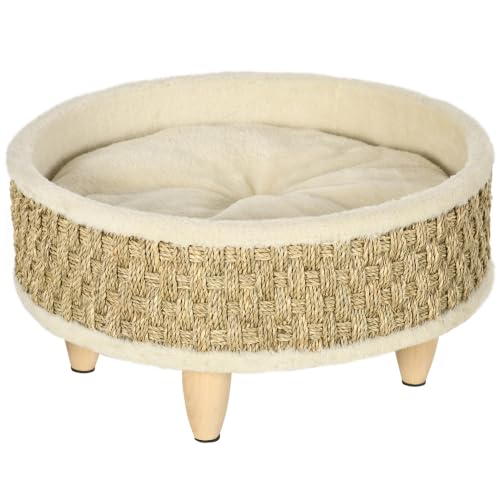 PawHut Hundebett Erhöhtes Haustierbett, 48 x 48 x 24,5 cm Beige+Khaki