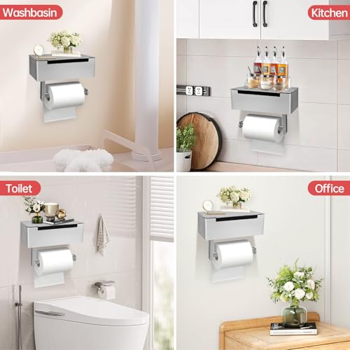Toilettenpapierhalter mit Feuchttücherbox Klopapierhalter Ohne Bohren Klorollenhalter Edelstahl WC Papier Halterung Rollenhalter Selbstklebend für Toilette Badezimmer Küche (Silber)