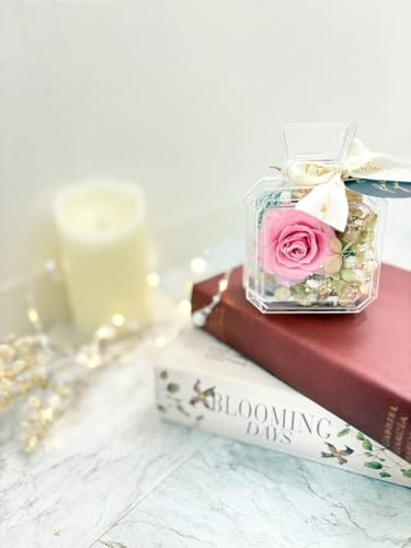 【MELIA I FLEUR】プリザーブドフラワー ギフト プレゼント 誕生日 記念日 パフューム型 フラワーアレンジメント 高級バラ クリアケース for you タグ付き（ピンク） [3]