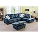 The Cozy Couch Selma 2024 L Shape LHS Alignment Leatherette 5 Seater Sofa - Color (White Strip) - with Storage pouffe (Tuquoise