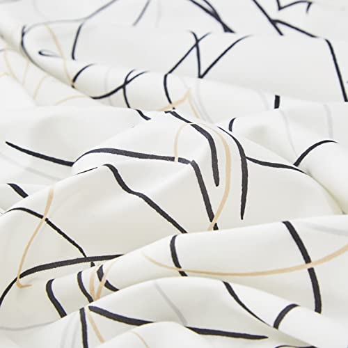 Tache 3 Pieces Modern Abstract Floral Leaf Minimalist Line Art White Black Grey Gold Flat Bed Sheet Only, King #TOP3