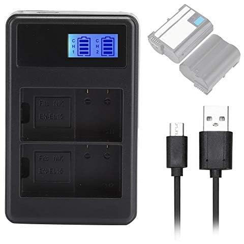 EN-EL15 Camera Battery Charger,Portable Dual Slot USB Camera Battery Charging Device with LCD Display Indicator,for Nikon V1 D500 D600 D610 D750 D800 D7000 Camera Battery Cover