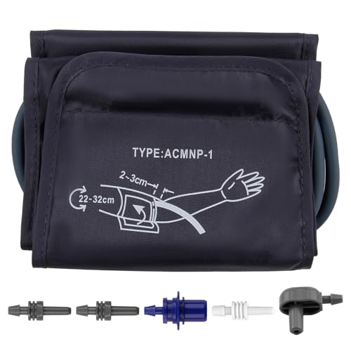Brazalete de presión arterial con circunferencia media de brazo de 22 a 32 cm, puño portátil para monitor automático de presión arterial, repuesto ajustable para ancianos, hogar, adultos y niños (azul