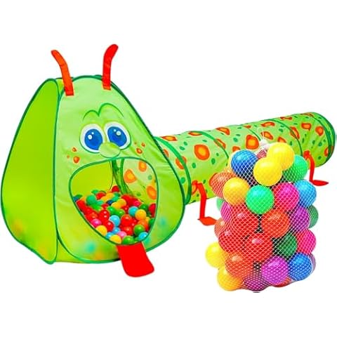 Kiddey Caterpillar Play Tunnel and Tent with 100 Ball Pit Balls | Complete Crawl & Play Adventure Set for Toddlers and Kids Cover