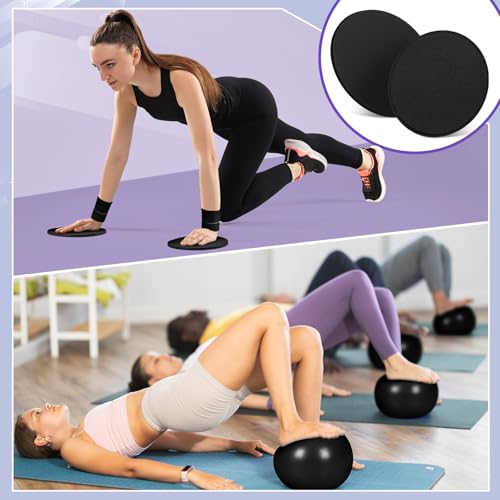 Poen 18 Pcs Black Home Pilates Ball and Ring Circle Set Yoga Fitness Essentials Kit with 5 Resistance Band Stretching Strap Non Slip Sock Ball Core Slider Wristband Headband Gym Bag for Women by Poen - Image 6