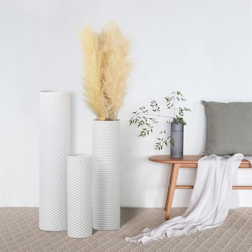 Dnnnii Tall Floor Vases Set of 3 - White Metal Cylinder Vases for Living Room Corner, Modern Honeycomb Texture, Extra Large Standing Decor (Tallest 27.6in, Home Bedroom Dining Decor) by Dnnnii - Used condition - Image 7