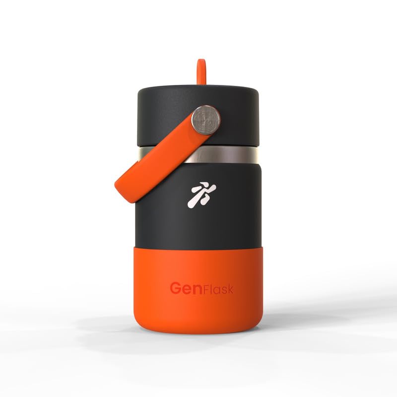 Image of VBOTT GENFLASK-Ozil -380 ml|Thermosteel Flask with Straw Sipper & Carrying Loop| SS 304 Water Bottle|Hot /Cold-18 /24 hrs|Insulated Bottles|Dark Grey /Orange Colour|Multipurpose