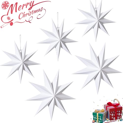 JINXIAN 5 Pezzi Stella di Carta Natalizia Bianco Stelle di Carta da Appendere 3D Stelle di Carta Stelle Decorative da Finestra per Decorare Natale Matrimonio Compleanni Festa