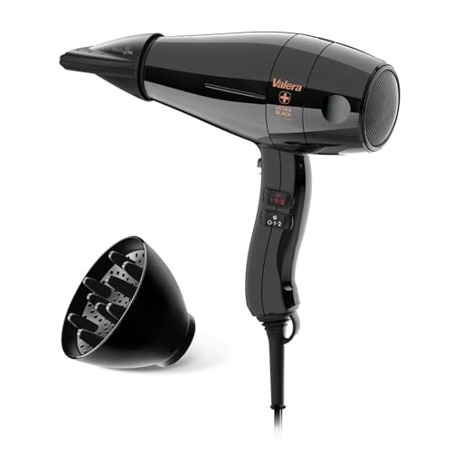 Valera, Swiss Silent Jet Light 7500 Ultrablack, Asciugacapelli Professionale, Phon Silenzioso e Leggero, con 6 Livelli di Temperatura, Ionizzatore, Cavo Flessibile Anti-Attorcigliamento, 2000W, Nero