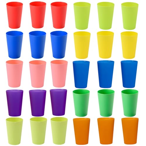 Hikrxya 30 Pezzi Bicchieri di Plastica Colorati Riutilizzabili, 260 ml Bicchieri Plastica Colorati, Tazza Plastica Dura Acqua Infrangibile per Bambini Feste Picnic Campeggio Viaggi Cucina Barbecue