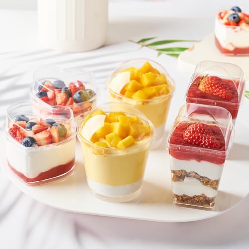 Qeirudu 390 Pcs 5/6 Oz Mini Dessert Cups with Lids and Spoons, Round, Square and Heart Plastic Parfait Cups Clear Dessert Shooters for Party Serving Appetizer, Fruits, Puddings, Ice Creams - Thumbnail 6
