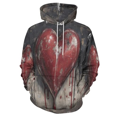 Sweat à capuche imprimé 3D rouge cœur pour rompre la monotonie des pulls classiques - 3