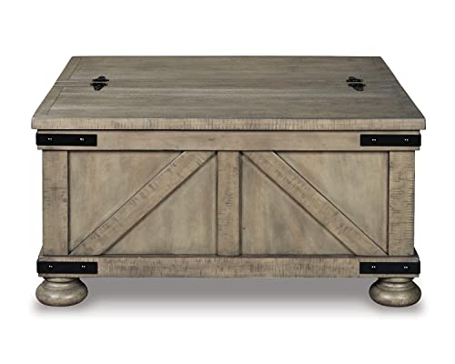 Signature Design by Ashley Aldwin Farmhouse Square Coffee Table with Lift Top for Storage, Grayish Brown