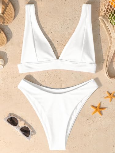 Image of Bathing Suits for Women Deep V Neck Sexy Two Piece Bikini Sets for Women Thong Halter Cheeky Swimsuit