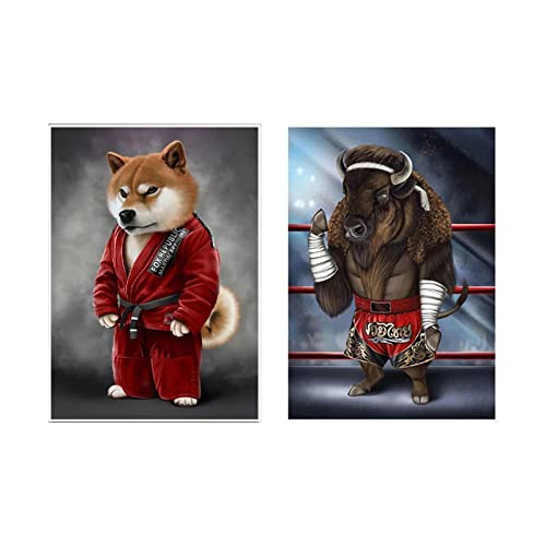 Cuadro sobre lienzo para pared Karate Animales Boxeadores Zorro y toro Pósteres Imprimir imágenes Decoración moderna Cover