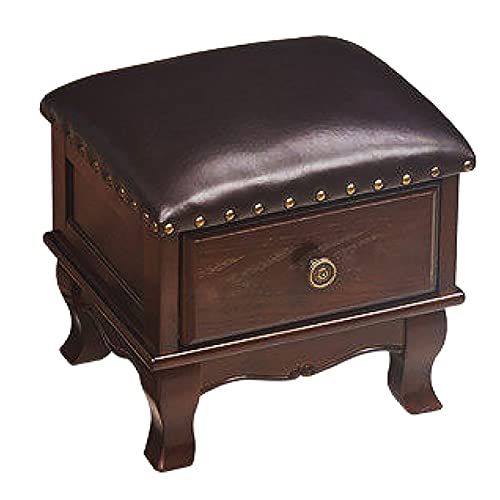 SAeWare Solid Wood Storage Ottoman Footstool with Drawer,Small Foot Rest