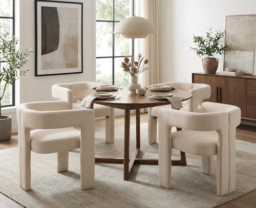 CIMOTA Modern Barrel Dining Chairs Set of 4, Linen Fabric
