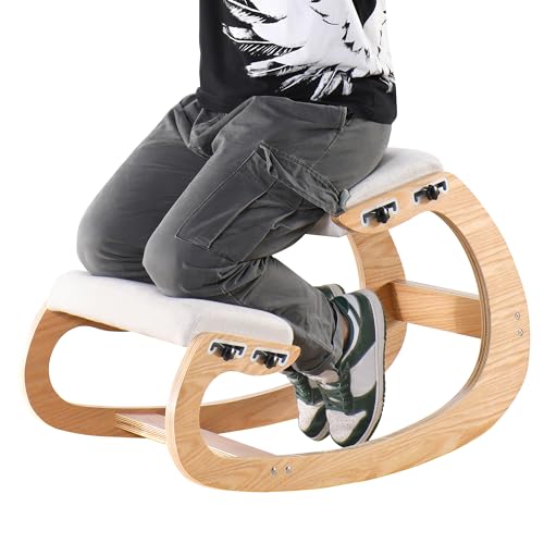 MallVitally Sedia Inginocchiatoio Regolabile, Sedia A Dondolo Ergonomica In Legno - Migliora La Tua Postura Con Un Sedile Angolato Per Casa, Ufficio (Quercia Bianca)