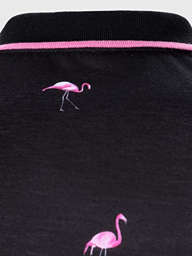 Floerns Men's Causal Short Sleeve Polo Shirts Contrast Collar Half Placket T-Shirts Black Flamingo S #TOP3