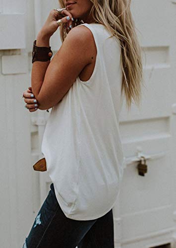 Sunshine Vibes Letter Print Vest T Shirt Women's Summer Sleeveless Graphic Tank Tops Casual Loose Workout Tees (White, Medium) #TOP2