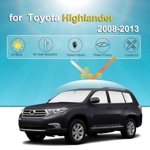 Image of KMF 8pcs Thicken Car Sun Shades for Toyota Highlander 2008-2013 Accessories, Custom Fit Window Covers Sunshade for Windshield Side Rear, UV Block and Blackout Privacy for Car Camping Outdoor