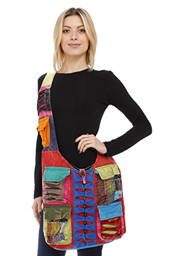 Gilbins Hippie Boho Slouch Bag Sling nepalese cross body bag 100% cotton Full Of Pockets