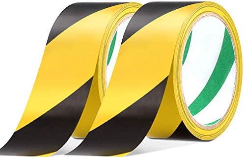 Safety Tapes 2 Pack 48mmX20m Black & Yellow Self Adhesive Hazard Warning Tape